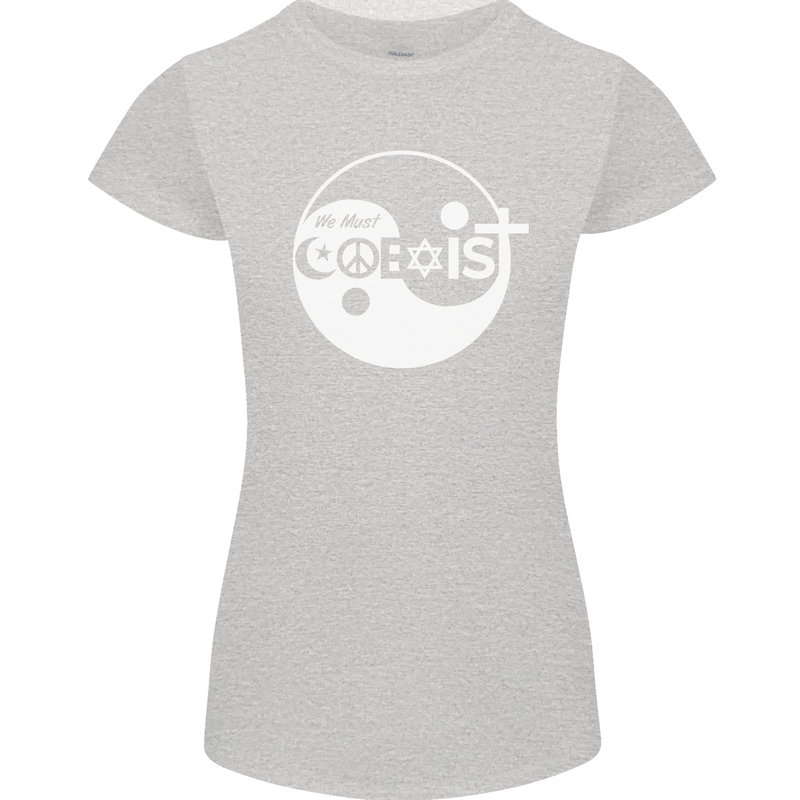 We Must Coexist World Peace Love Religion Hippy Womens Petite Cut T-Shirt Sports Grey