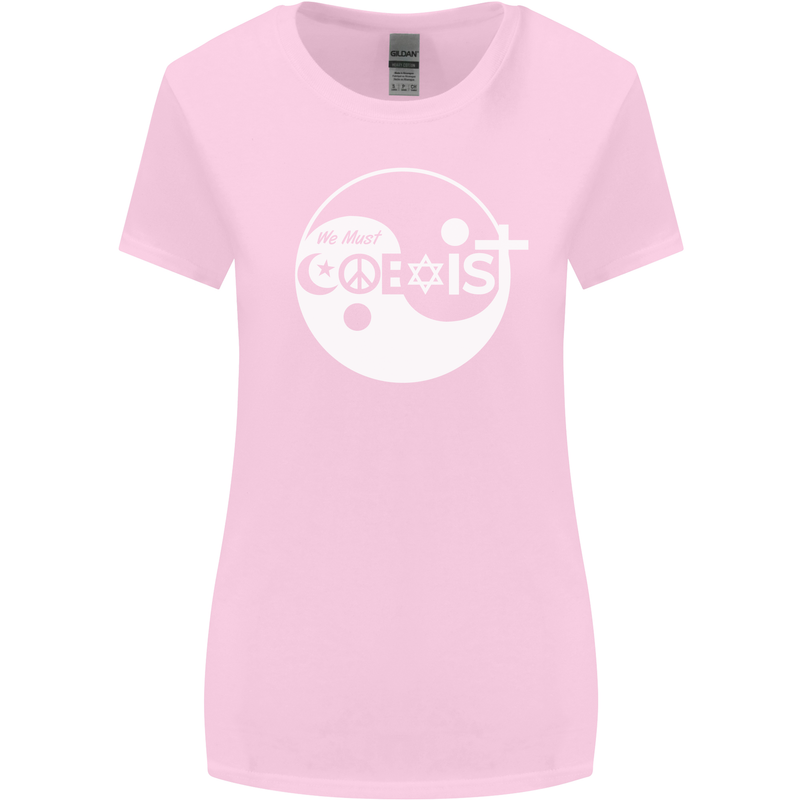 We Must Coexist World Peace Love Religion Hippy Womens Wider Cut T-Shirt Light Pink