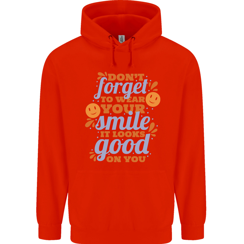 Wear Your Smile Feel Good Happy Joy Love Childrens Kids Hoodie Bright Red