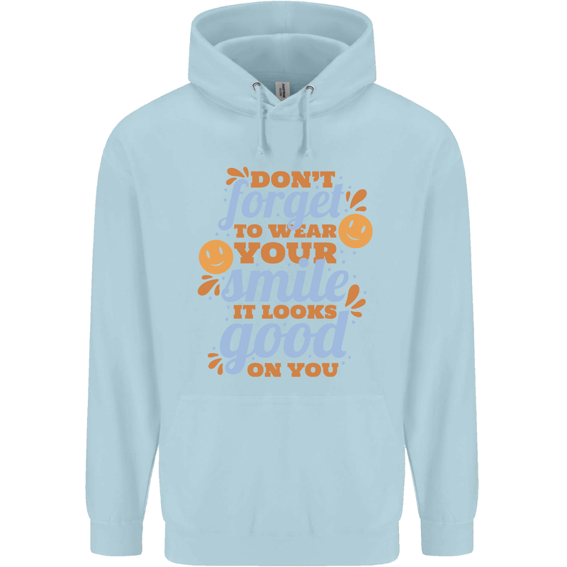Wear Your Smile Feel Good Happy Joy Love Childrens Kids Hoodie Light Blue