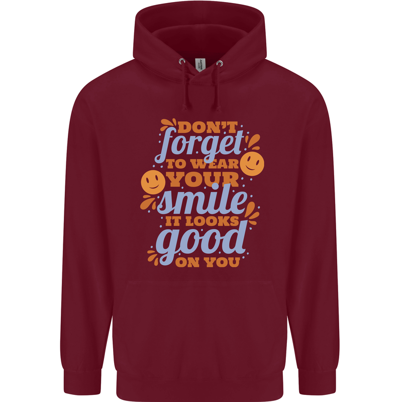 Wear Your Smile Feel Good Happy Joy Love Childrens Kids Hoodie Maroon
