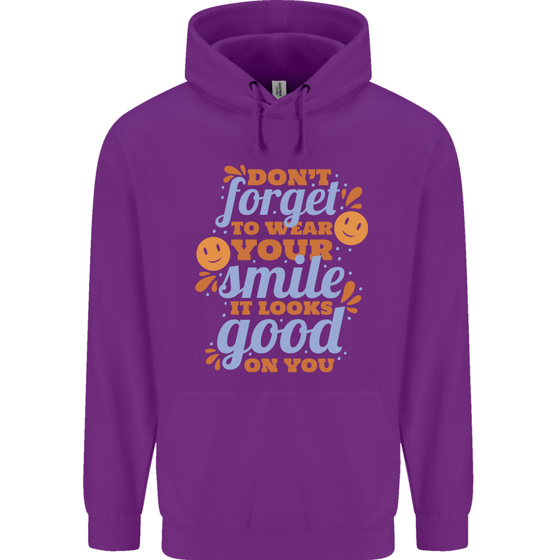 Wear Your Smile Feel Good Happy Joy Love Childrens Kids Hoodie Purple