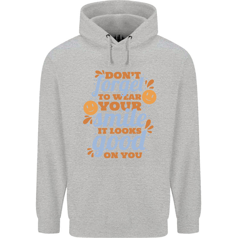Wear Your Smile Feel Good Happy Joy Love Childrens Kids Hoodie Sports Grey