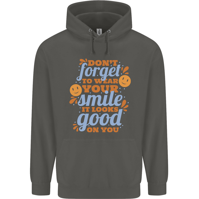 Wear Your Smile Feel Good Happy Joy Love Childrens Kids Hoodie Storm Grey