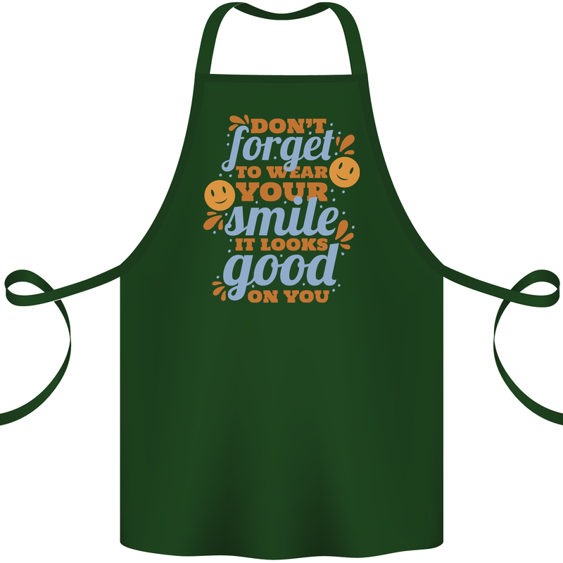Wear Your Smile Feel Good Happy Joy Love Cotton Apron 100% Organic Forest Green