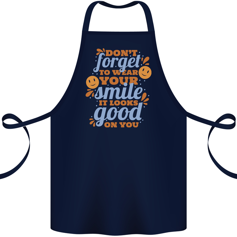 Wear Your Smile Feel Good Happy Joy Love Cotton Apron 100% Organic Navy Blue