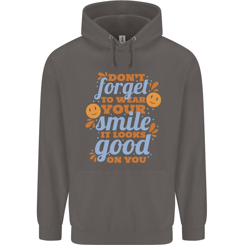 Wear Your Smile Feel Good Happy Joy Love Mens 80% Cotton Hoodie Charcoal