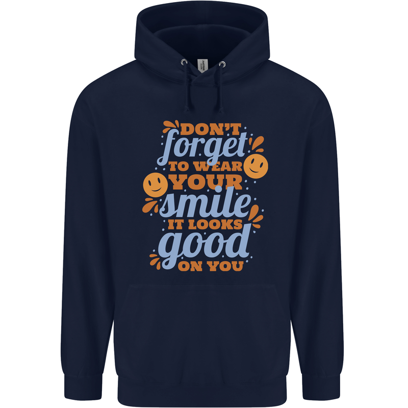 Wear Your Smile Feel Good Happy Joy Love Mens 80% Cotton Hoodie Navy Blue