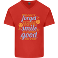 Wear Your Smile Feel Good Happy Joy Love Mens V-Neck Cotton T-Shirt Red