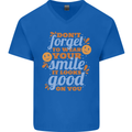 Wear Your Smile Feel Good Happy Joy Love Mens V-Neck Cotton T-Shirt Royal Blue
