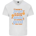 Wear Your Smile Feel Good Happy Joy Love Mens V-Neck Cotton T-Shirt White