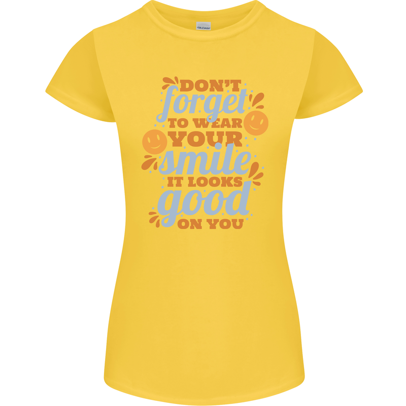 Wear Your Smile Feel Good Happy Joy Love Womens Petite Cut T-Shirt Yellow