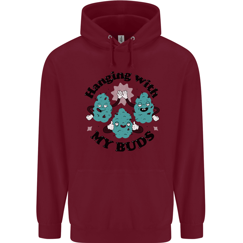 Weed Hanging With My Buds Cannabis Funny Childrens Kids Hoodie Maroon