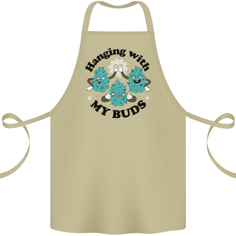 Weed Hanging With My Buds Cannabis Funny Cotton Apron 100% Organic Khaki