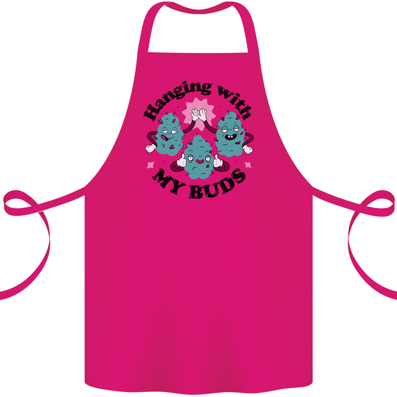 Weed Hanging With My Buds Cannabis Funny Cotton Apron 100% Organic Pink
