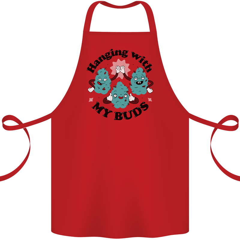 Weed Hanging With My Buds Cannabis Funny Cotton Apron 100% Organic Red
