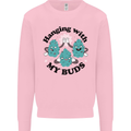 Weed Hanging With My Buds Cannabis Funny Kids Sweatshirt Jumper Light Pink