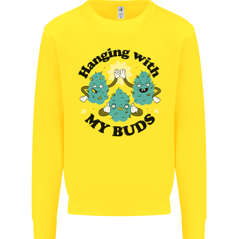Weed Hanging With My Buds Cannabis Funny Kids Sweatshirt Jumper Yellow