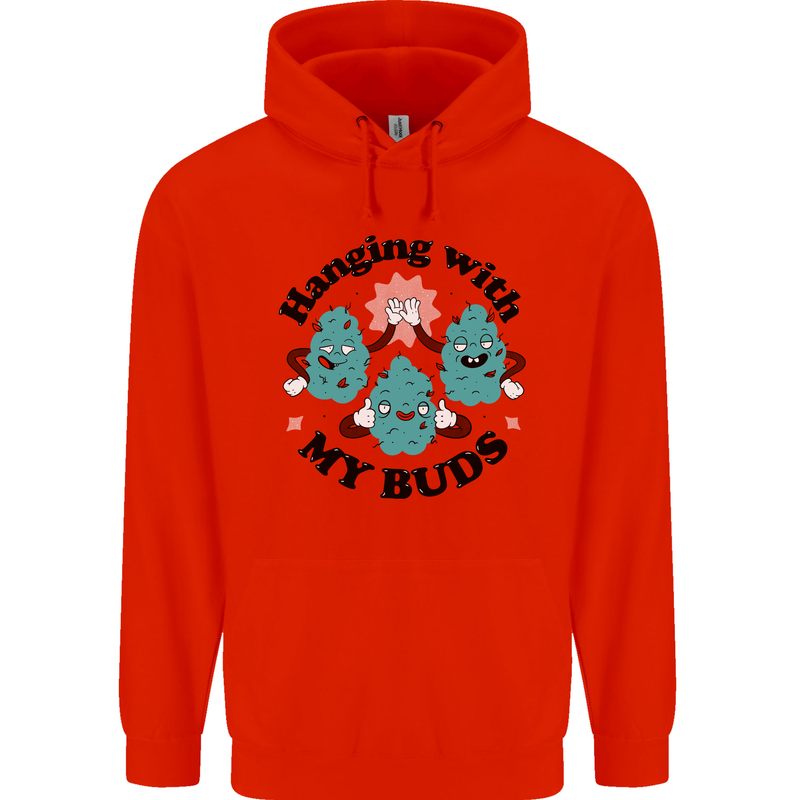 Weed Hanging With My Buds Cannabis Funny Mens 80% Cotton Hoodie Bright Red