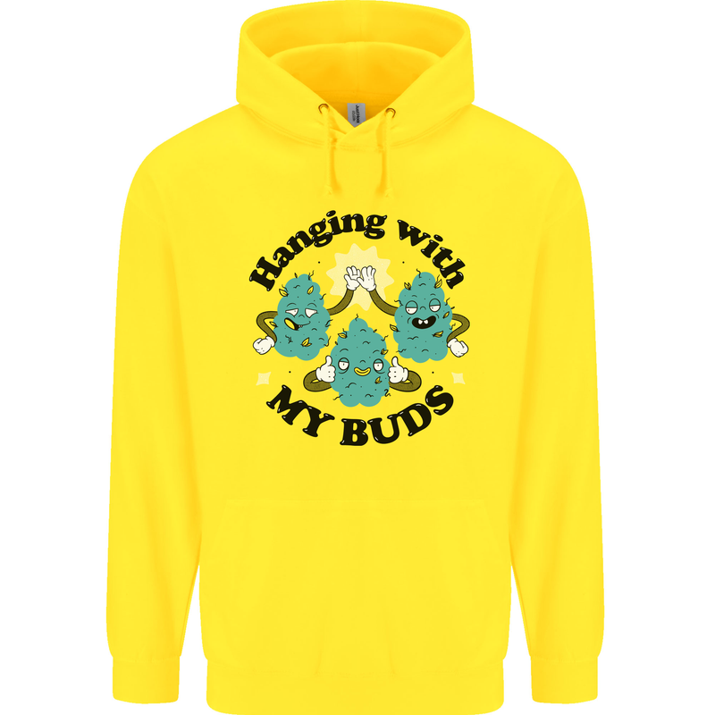 Weed Hanging With My Buds Cannabis Funny Mens 80% Cotton Hoodie Yellow