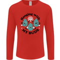 Weed Hanging With My Buds Cannabis Funny Mens Long Sleeve T-Shirt Red