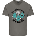 Weed Hanging With My Buds Cannabis Funny Mens V-Neck Cotton T-Shirt Charcoal