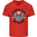Weed Hanging With My Buds Cannabis Funny Mens V-Neck Cotton T-Shirt Red