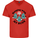 Weed Hanging With My Buds Cannabis Funny Mens V-Neck Cotton T-Shirt Red