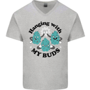 Weed Hanging With My Buds Cannabis Funny Mens V-Neck Cotton T-Shirt Sports Grey