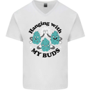 Weed Hanging With My Buds Cannabis Funny Mens V-Neck Cotton T-Shirt White