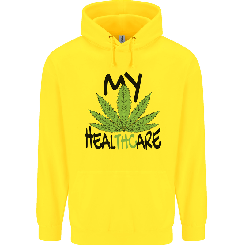 Weed My HealTHCare Cannabis Funny THC Childrens Kids Hoodie Yellow