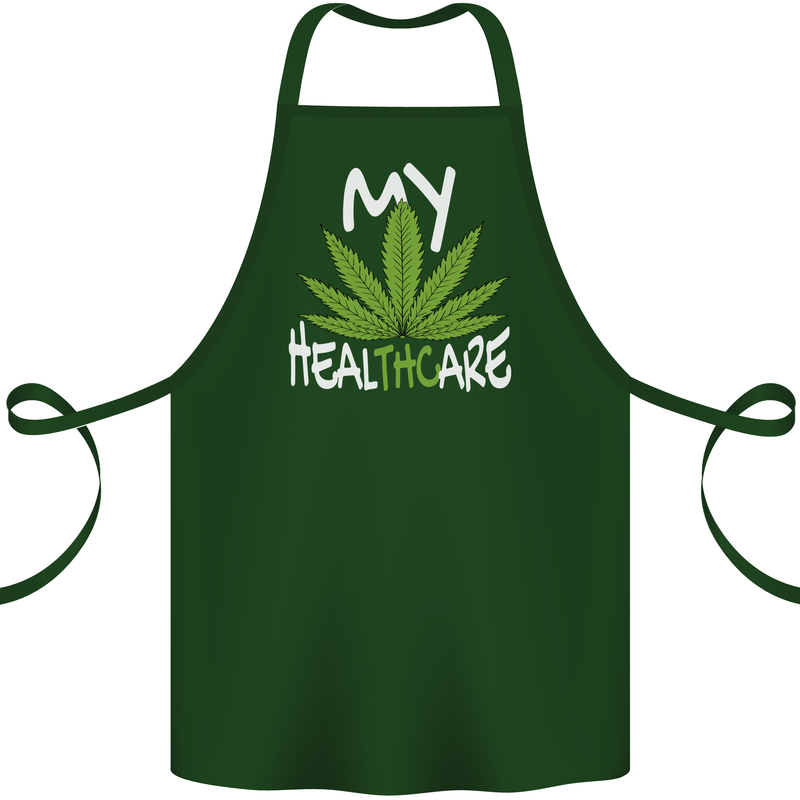 Weed My HealTHCare Cannabis Funny THC Cotton Apron 100% Organic Forest Green