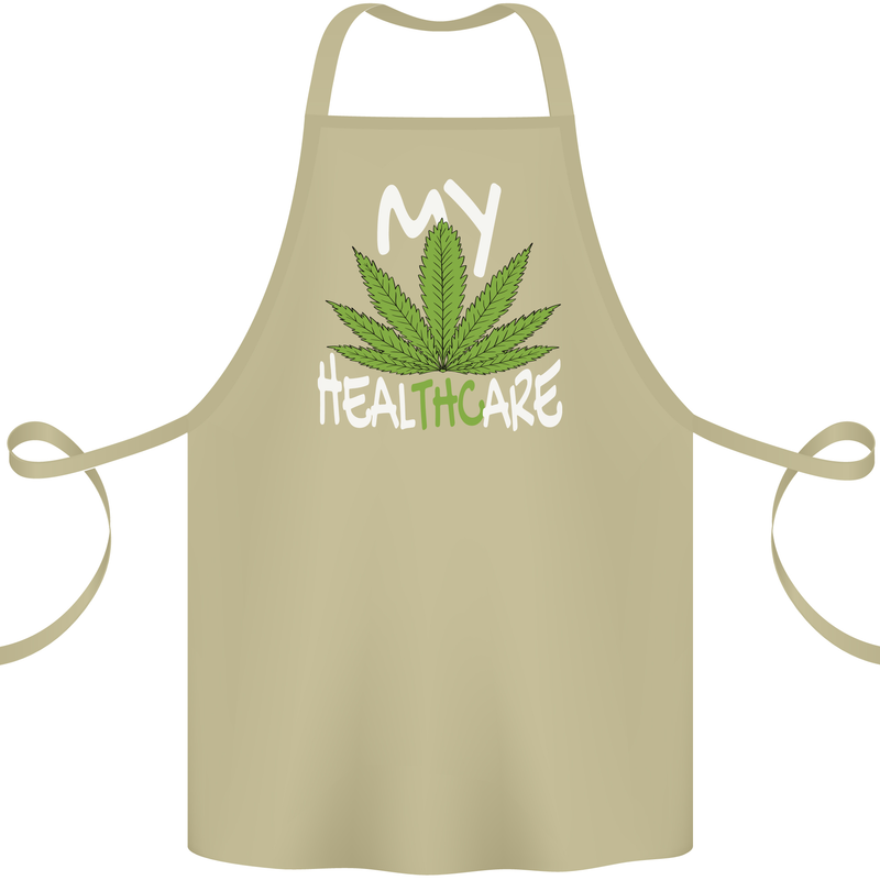 Weed My HealTHCare Cannabis Funny THC Cotton Apron 100% Organic Khaki