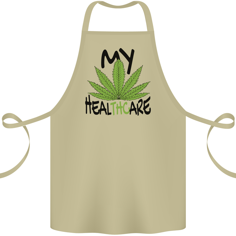 Weed My HealTHCare Cannabis Funny THC Cotton Apron 100% Organic Khaki