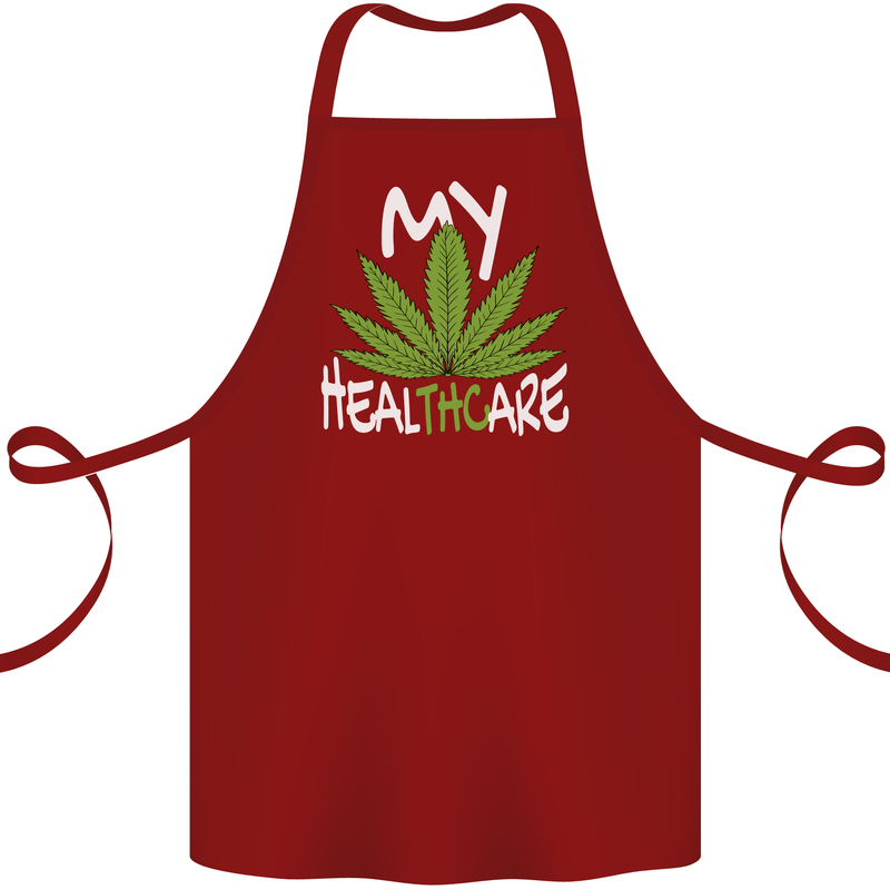 Weed My HealTHCare Cannabis Funny THC Cotton Apron 100% Organic Maroon