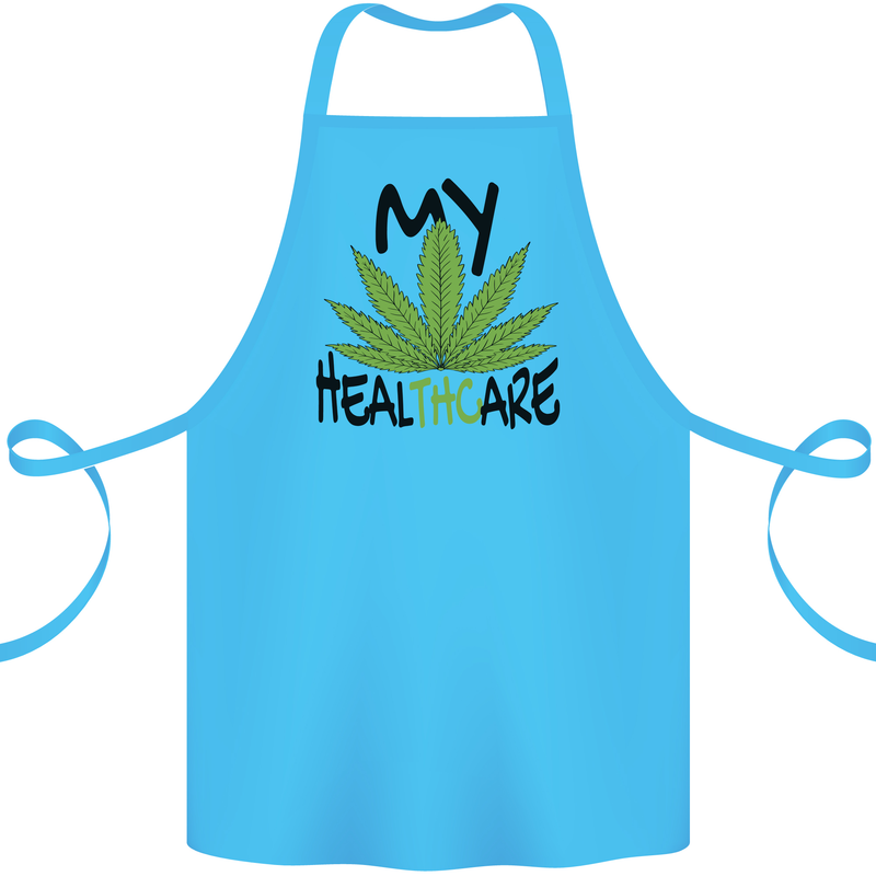 Weed My HealTHCare Cannabis Funny THC Cotton Apron 100% Organic Turquoise