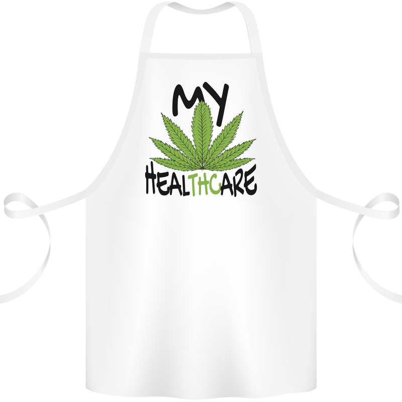 Weed My HealTHCare Cannabis Funny THC Cotton Apron 100% Organic White