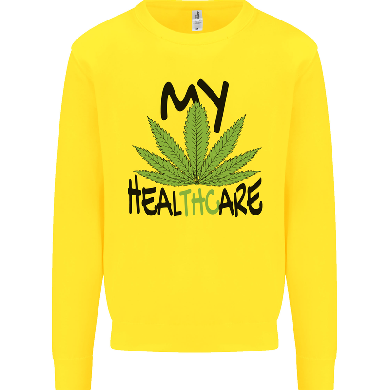 Weed My HealTHCare Cannabis Funny THC Kids Sweatshirt Jumper Yellow