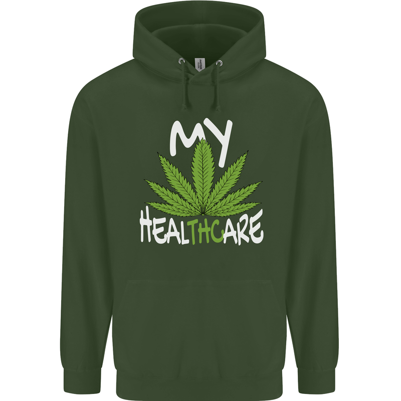Weed My HealTHCare Cannabis Funny THC Mens 80% Cotton Hoodie Forest Green