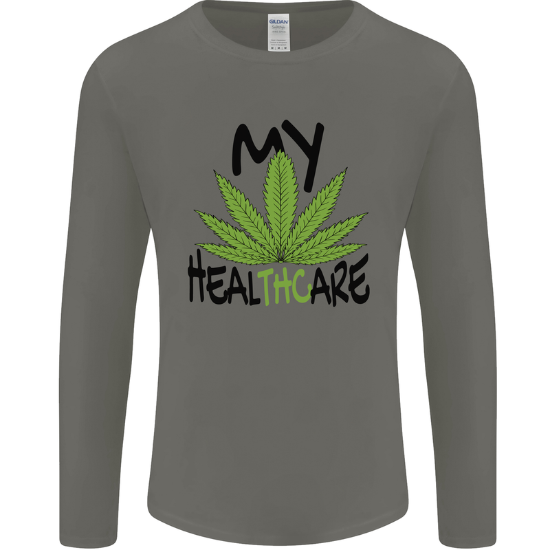 Weed My HealTHCare Cannabis Funny THC Mens Long Sleeve T-Shirt Charcoal