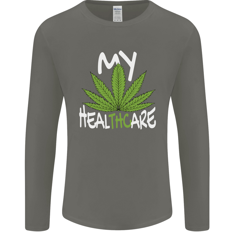 Weed My HealTHCare Cannabis Funny THC Mens Long Sleeve T-Shirt Charcoal