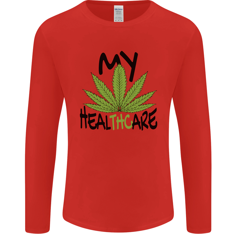 Weed My HealTHCare Cannabis Funny THC Mens Long Sleeve T-Shirt Red