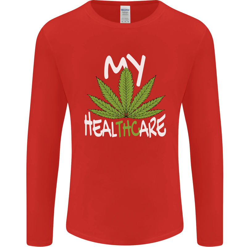 Weed My HealTHCare Cannabis Funny THC Mens Long Sleeve T-Shirt Red