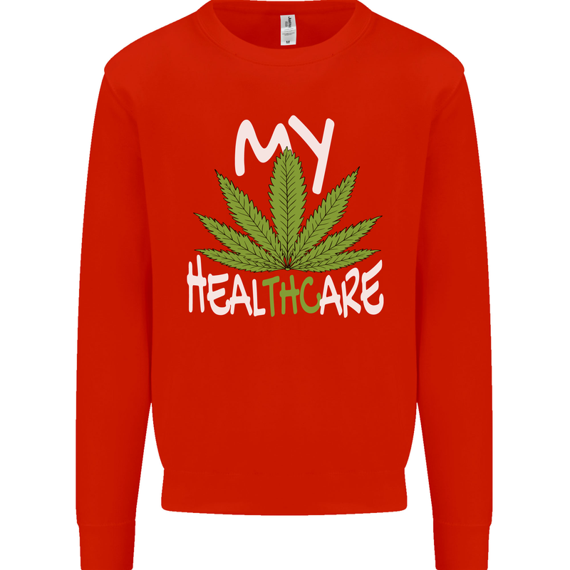 Weed My HealTHCare Cannabis Funny THC Mens Sweatshirt Jumper Bright Red