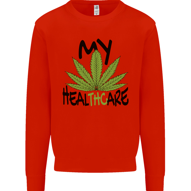 Weed My HealTHCare Cannabis Funny THC Mens Sweatshirt Jumper Bright Red