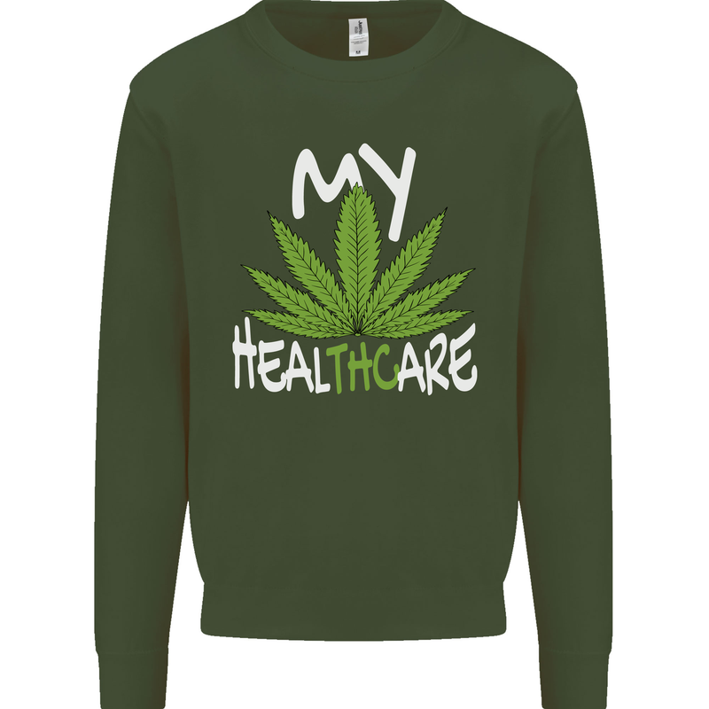 Weed My HealTHCare Cannabis Funny THC Mens Sweatshirt Jumper Forest Green