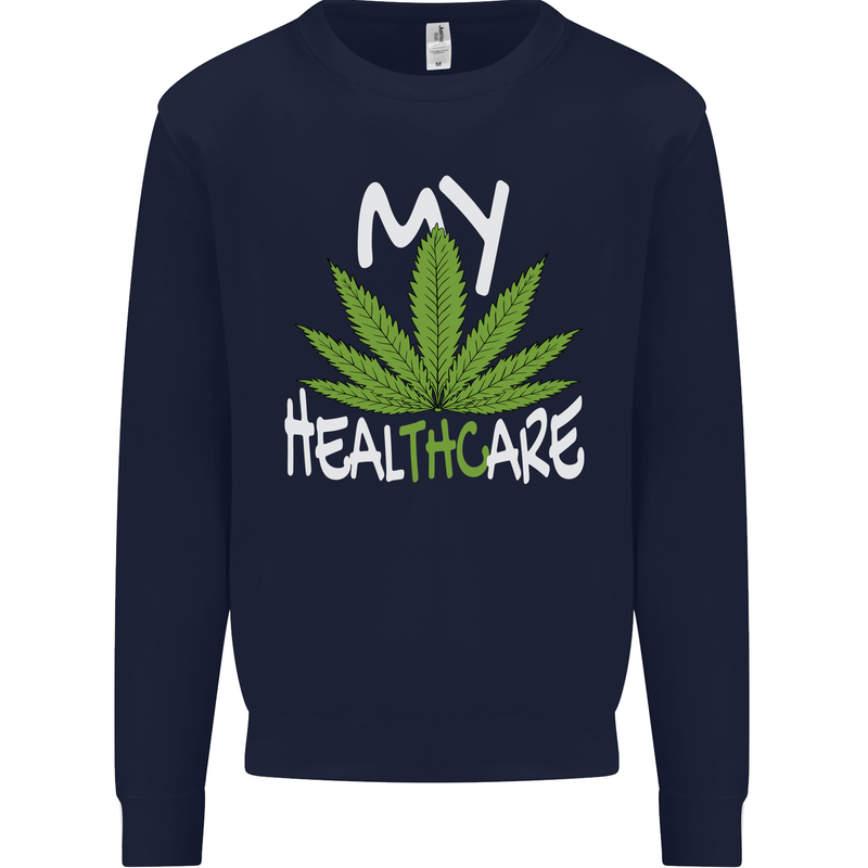 Weed My HealTHCare Cannabis Funny THC Mens Sweatshirt Jumper Navy Blue
