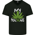 Weed My HealTHCare Cannabis Funny THC Mens V-Neck Cotton T-Shirt Black