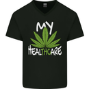 Weed My HealTHCare Cannabis Funny THC Mens V-Neck Cotton T-Shirt Black