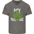Weed My HealTHCare Cannabis Funny THC Mens V-Neck Cotton T-Shirt Charcoal